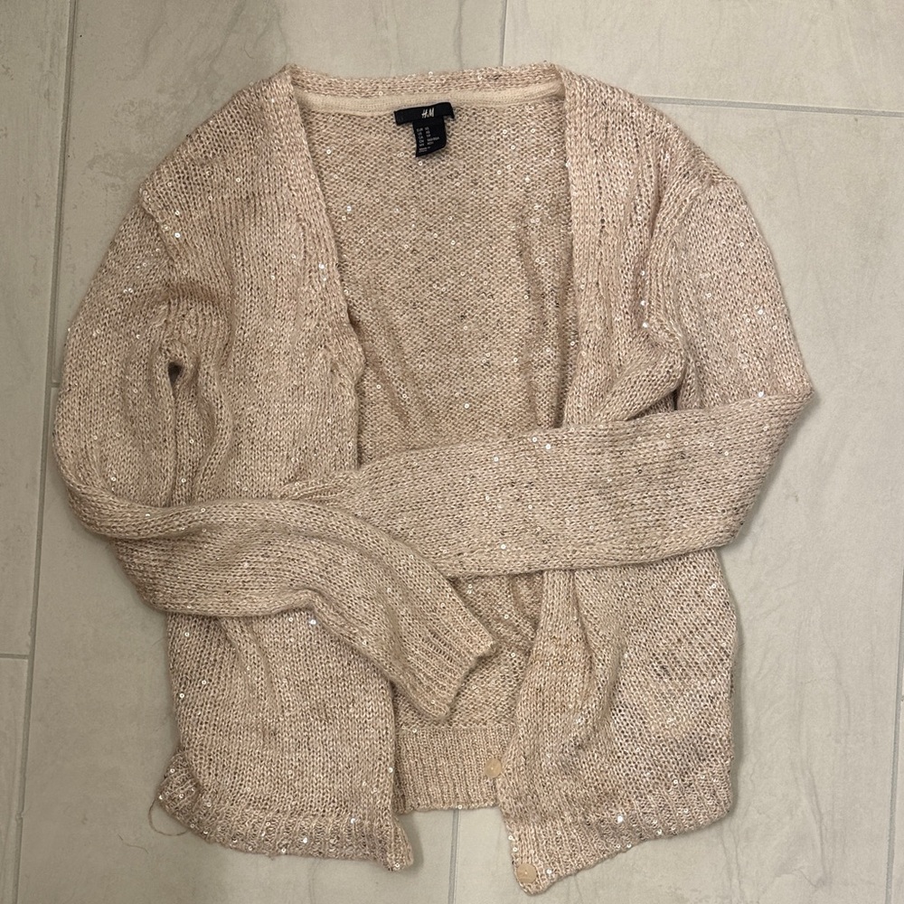 H&M Women's Beige Cardigan with Sequins